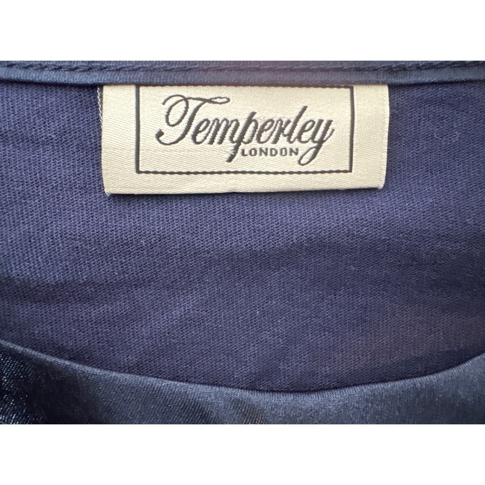 Temperley London Womens Navy Blue Long Sleeve Top Satin Trim Sz M Casual Chic - Picture 4 of 8